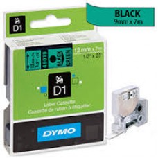 12MM X 7M Dymo D1 Tape Black on Green