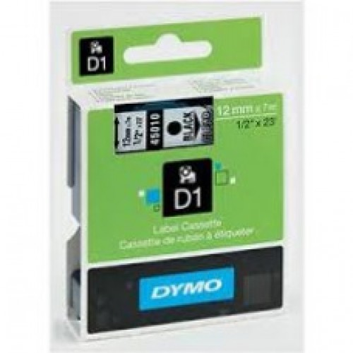 Dymo 5x tape cartridge 45010 black on clear background 12mm x 7m for D1 DYMO labeller 