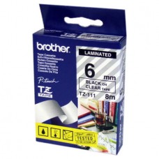 6mmx8mtr--TZe 111 Black on Clear Brother Labels